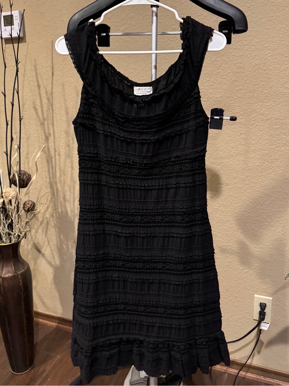 Max Studio Black Lace/Textured Sleeveless Mini Dress